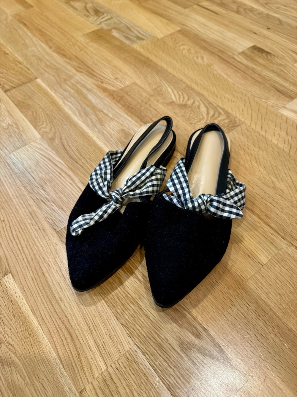 Zara Black Pointed Slingback Flats with Bow